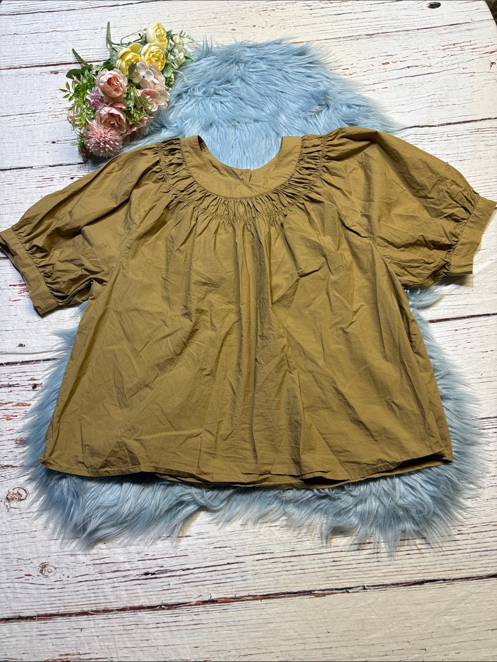 J. Crew Smock-neck Puff-sleeve Top in Cotton Poplin Sz XL